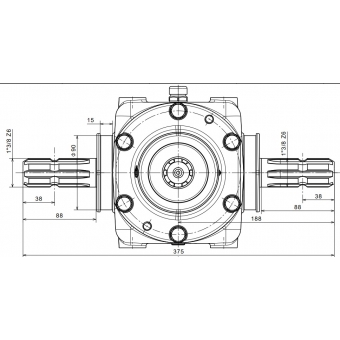 Przekładnia kątowa PKB-02 przełożenie 1:1 potrójna  MOCNA-57KM